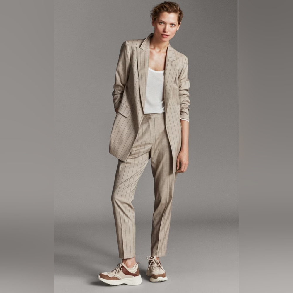 Massimo Dutti Striped Beige Trousers Pants Size 8